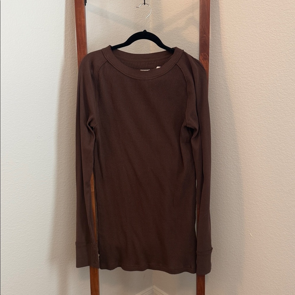 🤎 Free People We the Free Brown Ribbed Knit Cotton Layering Top NWT Size Large 🤎